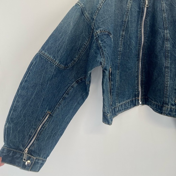 EB Denim Logan Denim Racer Moto Vintage Inspired Wide Tapered Sleeve Zip Jacket - Picture 5 of 9